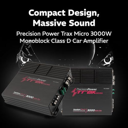 Precision Power Trax Micro Monoblock Class D Car Stereo Amplifier TM1.3000D – 3000W Single Channel Digital Subwoofer Amp with Wired Bass Control & High-Level Inputs for Powerful Audio - size: TM1.3000D