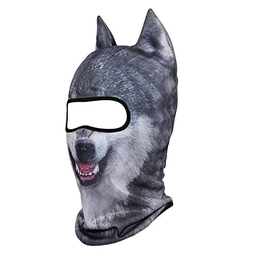 WTACTFUL 3D Animal Ears Balaclava, Breathable Face Mask for Halloween | Stand-Up Ears, Windproof Dustproof, Quick-Dry, No Fade Print, Soft, for Music Festivals Raves Ski Snowboard Moto Party - color: Gray Coyote Meb-10