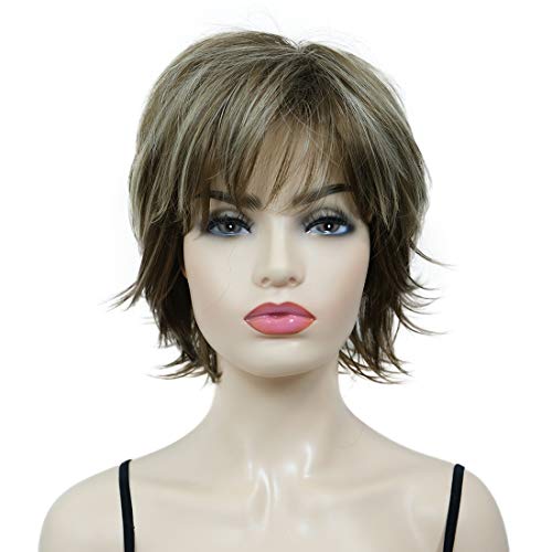Lydell Short Layered Shaggy Full Synthetic Wig Wigs 12TT26 Brown Highlights - color: 12TT26 Brown Highlights