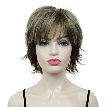 Lydell Short Layered Shaggy Full Synthetic Wig Wigs 12TT26 Brown Highlights - color: 12TT26 Brown Highlights