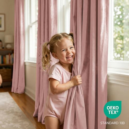 RYB HOME Baby Pink Velvet Curtains 84 inches Long for Girls Bedroom | Thermal Insulated, Room Darkening, UV Privacy Block, With Hook Belt, Back Tab, Living Dining Room, W52 x L84, 2 Panels - color: Baby Pink, size: 52"W x 84"L (Pack of 2)