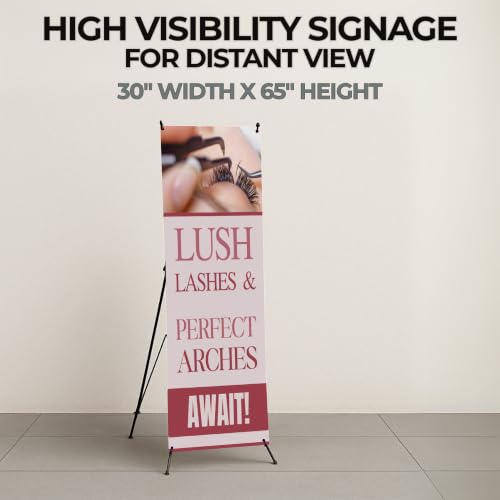 DreamController Lashes & Brows X-Stand Banner by DC | 30"x65" Tripod Display | Lush Lashes Perfect Arches Await Vertical Banner for Trade Shows & Events | Made in USA | (Stand Not Included) - color: Lush Lashes Perfect Arches Await, size: X Banner - 30x65