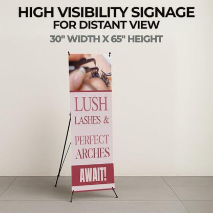 DreamController Lashes & Brows X-Stand Banner by DC | 30"x65" Tripod Display | Lush Lashes Perfect Arches Await Vertical Banner for Trade Shows & Events | Made in USA | (Stand Not Included) - color: Lush Lashes Perfect Arches Await, size: X Banner - 30x65