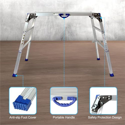Adjustable Work Platform (47"x20") Ultra-Wide Portable Folding Aluminum Work Platform 330 Lbs Capacity 50 Gear Adjustable Height 27.5 to 37 inches | Portable Folding, 330 Lbs Capacity, 50 Gear Adjustable Height 27.5 to 37 inches - size: Adjustable 20"(W)