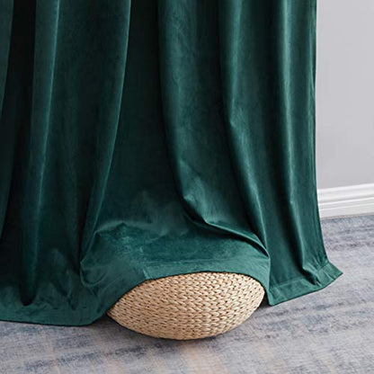 HLC.ME Lopez Green Velvet Curtains 96 Inches Long - Premium Privacy Back Tab Rod Pocket Window Treatment Curtain Drapery Panels for Bedroom & Living Room - Set of 2 Panels (54 x 96 inches Long, Green) - color: Green, size: 54"W x 96"L (Pack of 2), style: