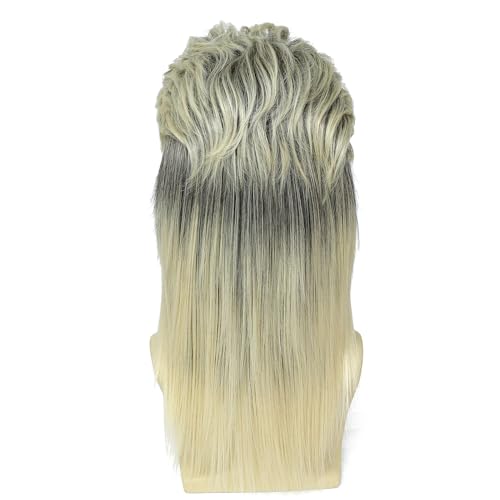 Men's 80s Mullet Wig, Rocker Style Wig Made of Heat-Resistant Synthetic Hair, Perfect for Halloween Costumes, 80s Themed Parties, Cosplay and Daily Wear (Blonde Mix Black) - color: m2058-Blonde Mix Black
