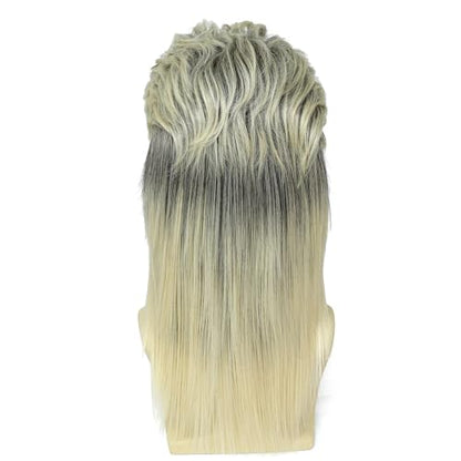 Men's 80s Mullet Wig, Rocker Style Wig Made of Heat-Resistant Synthetic Hair, Perfect for Halloween Costumes, 80s Themed Parties, Cosplay and Daily Wear (Blonde Mix Black) - color: m2058-Blonde Mix Black