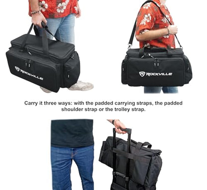 Rockville UT-BAG10 DJ Utility/Cable Bag, 10 Compartments, Padded Straps, Water-Resistant, Lockable Zippers, Perfect for DJs, Events, Gear & Cables