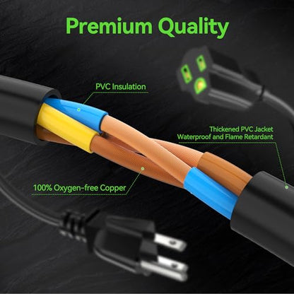 Power Extension Cord 20FT, 3 Prong Grounded Electric Extension Cable Outlet Saver, Single Outlet, Outside, Heavy Duty, Waterproof, Flexible, 16AWG, SJTW, 13A 125V, Outdoor & Indoor Power Wire (Black) - size: 20FT