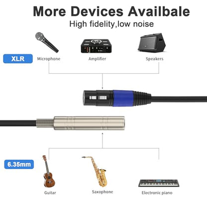 1/4“(6.35 mm) Female to XLR Female 3-Pin Socket Audio Cord, 1.1 Foot, 2 Packs, 6.35mm TRS/TS to XLR Jack Adapter, High-Purity 4N OFC Conductors, for Audio Electronic Devices - size: 1.1 foot, style: 1/4 female to XLR female