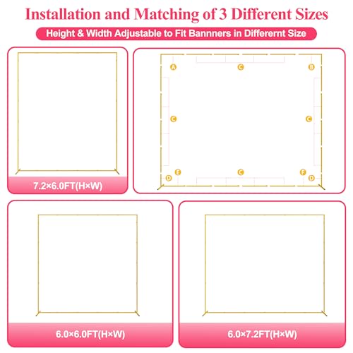 Wokceer Square Wedding Arch Backdrop Stand Gold Metal Arch 7.2FT x 6FT - color: Gold, size: 7.2FT x 6FT