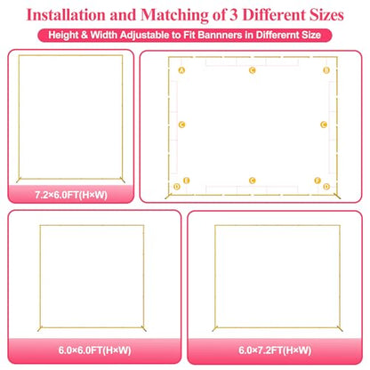Wokceer Square Wedding Arch Backdrop Stand Gold Metal Arch 7.2FT x 6FT - color: Gold, size: 7.2FT x 6FT