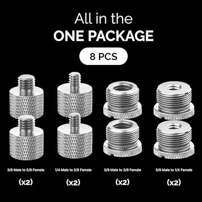 IXTECH Mic Stand Adapter Set - 8 Piece Metal Tripod Adapter Kit - 5/8 Female to 3/8 Male & 1/4 Female to 5/8 Male - ADP02A Silver - color: 10 ADAPTER