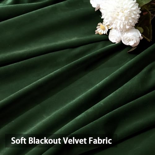 MIULEE Emerald Green Pom Pom Velvet Blackout Curtains, W52 x L96 Set of 2 | Rod Pocket Curtains,Thermal Insulating,Christmas Blackout Curtains for Bedroom/Home Theater/Living Room Darkening - color: Emerald Green, size: 52"W x 96"L (Pack of 2)