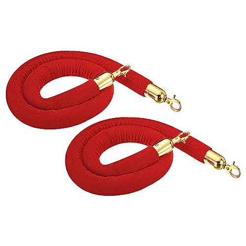 YOKIVE 2 Pcs Red Velvet Stanchion Rope Crowd Control Barrier Rope, Manage The Crowd, Great for Hotels, Theaters, Ticket Offices (Golden, 4 Feet) - color: Red, Golden, size: 4 Feet