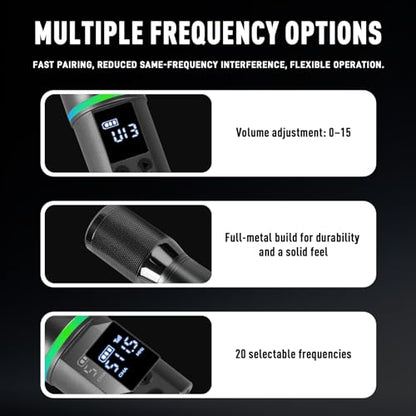 Wireless Microphones, Professional Rechargeable Karaoke Microphone System, Dual Channel UHF All-Metal Portable Mics with 262ft Range for Singing, Speaking, Meetings, Events, Church, Wedding