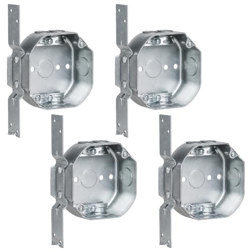 OHLECTRIC 4” Welded Octagon Steel Electrical Box (4 Pack)| 1-1/2" Deep Box 1/2” Knockouts with NM Clamps & Side Bracket, Fire Rated | Ideal for Lighting Fixtures, Switches and Receptacles - size: 1/2" KO Box with Side Bracket & NM Clamps