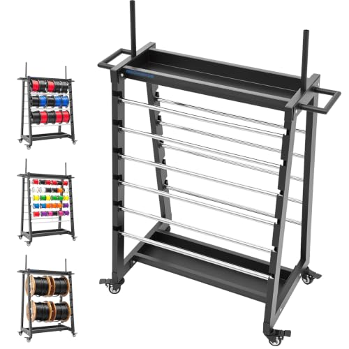 12-Rod Wire Spool Rack, 500lb Heavy-Duty Caddy Dispenser with Swivel Caster | steel frame, holds cable reels wires, ropes, craft ribbons, for industrial, retail, craft room, flower shop use - size: Black Wire Spool Rack (12 Rods)