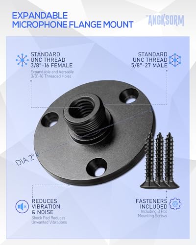 KB48 Podium Microphone Flange Mount with Pad, 5/8-27 Male, 3/8-16 Female | Gooseneck Boom Arms Mic Stand Base for Lecterns, Desks, Table, 2 in Metal Plate with 3 Screws Included - color: FLANGE MOUNT (1PCS)