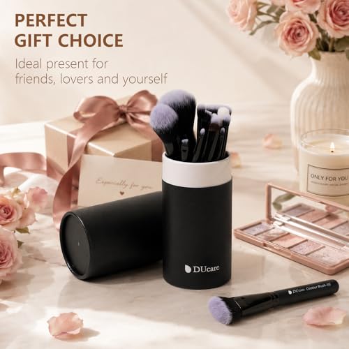 DUcare Makeup Brush Set Professional, 12 pcs Makeup Brushes, Premium Cruelty-Free Synthetic Fiber Hair, Travel Make up Brushes Set with Case (Black) - color: black with case