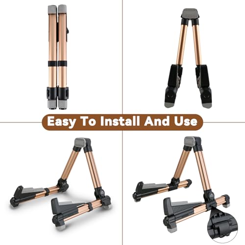 EASTROCK Portable Tripod A Frame Aluminium Music Stand,Gold | Folding Guitar Stand,for Acoustic Electric Guitars, Bass, Violin, Ukulele, Banjo - color: gold