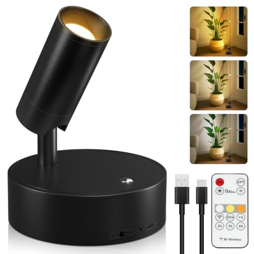 Rechargeable LED Spotlight Indoor Dimmable Accent Wall Light with Remote - color: Black-1, size: 1 Pack