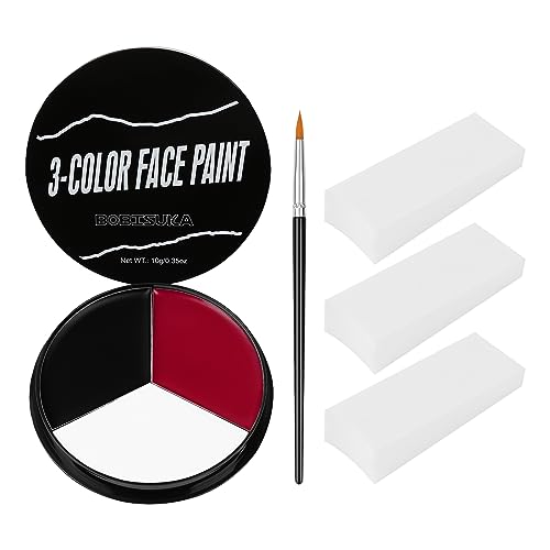Black White Red Face Paint + 3PC Sponge + Brush, Colored Eye Black for Baseball Softball Sport Games, Body Painting Kit for Halloween Clown Makeup, Cosplay, Costume, SFX Special Effect, Theme Parties - color: CLOWN