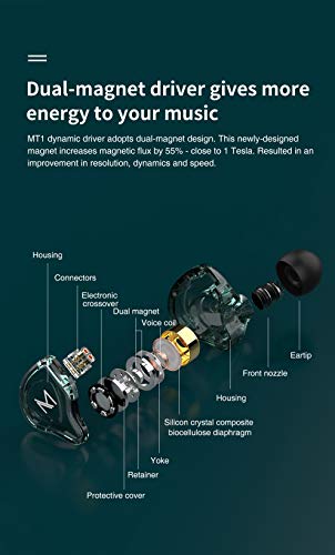 TRN MT1 in-Ear Earphone Headphones, HiFi in-Ear Earphone Earbud with New 10mm Composite Magnetic Dynamic Driver Monitor Earbuds with Detachable C Pin 0.75MM Cable(no mic,Green) - color: Green, style: 3.5 No Mic