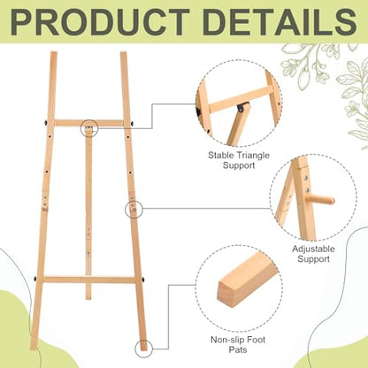 Wooden Croblissful 50" Easel Stand for Wedding Sign Adjustable, Wood | 3 Tier Height, Display Easel with Chain, Heavy Duty Floor Tripod, Welcome Wedding Baby Shower Sign, Painting Canvas Poster - color: Wooden