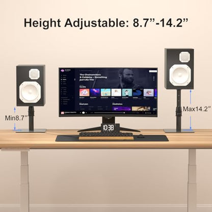 Suptek Free-Standing Speaker Stand Desktop Set, 9.6 x 8.8 inch Trays, Height Adjustment and Tilt, Universal Audio Holders for Computer and Bookshelf Speakers, Elevated Sound, 2 Pack, Black, SDM001T - color: Black, size: 9.6" x 8.8" x 14.2"