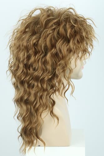 80s Wigs for Women Rock Diva Costume Wig Brown Fluffy Big Curly Mullet Wigs Punk Rock Star Cosplay Wig for Halloween Party Costume Wig - color: Brown