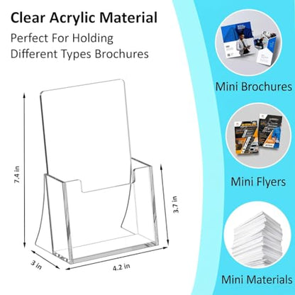 Acrylic Brochure Holder 4 Inch, 4 Pack, 4''x6'' Flyer Holder Display Stands | Clear, Plastic Pamphlet Holder, Flyers, Literature, Magazines, Booklets, Journals, Desk Holder, Office, Countertop Organizer - size: 4" x 6"