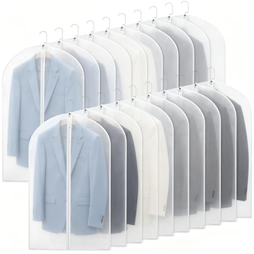 20 Pack Translucent Garment Bag,PEVA Hanging Clothes Cover,24"x43" Suit Dress Bag for Closet Storage Travel - color: Translucent