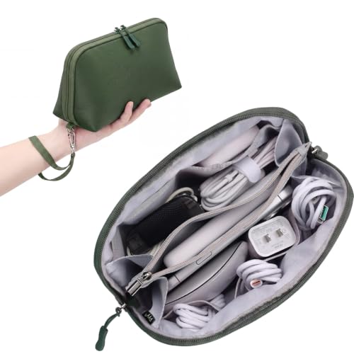 FYY Travel Cable Organizer - 8 Compartments, Lightweight, Water Repellent - color: Green, size: (L) 9.6"× 5.5"× 3.7"