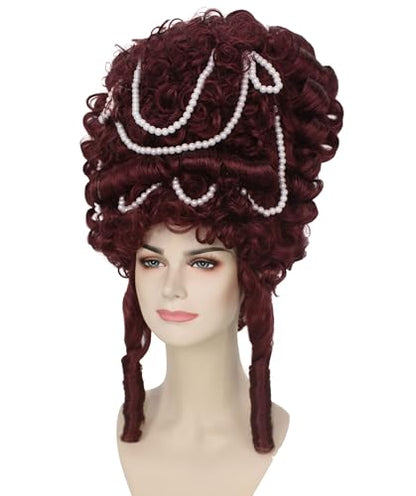 HPO Adult Women's French Queen Beehive Wig, Burgundy Color, Best for Halloween, Flame-retardant Synthetic Fiber - color: Burgundy
