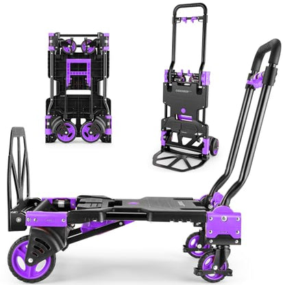 Folding Hand Truck Dolly, 330lb Convertible 4 to 2 Wheel Moving Cart,Purple | Dolly Cart with Retractable, Aluminum Alloy & Cast Iron Build, Nylon Wheels,Compact Fold,for Moving,Office,Delivery,Outdoor - size: 330LB Purple