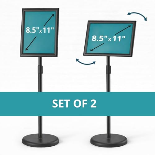 Pack of 2 Sign Stand Holder 8.5 x 11 Inch — 360° Rotating Display Holder Black Floor Sign Stand for Business Advertising & Store Signage Sturdy & Adjustable Pedestal Signage for Business Display