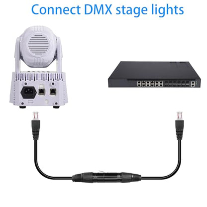 GELRHONR 3pin XLR to RJ45 Male Adapter Cable,XLR Female to RJ45 Network Connector Extension Cable Use Cat5 Ethernet for DMX-CON Controller Series-1.1Ft