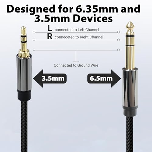 Cyberguys! 3.5mm to 1/4 Cable, TRS to TRS Stereo Audio Cord, 3.3ft | 3.5 to 1/4" Braided Cable, Gold-Plated Connectors, Cables for Guitar, Keyboard, Digital Piano, Speaker, Mixer, Amplifier - size: 3.3ft