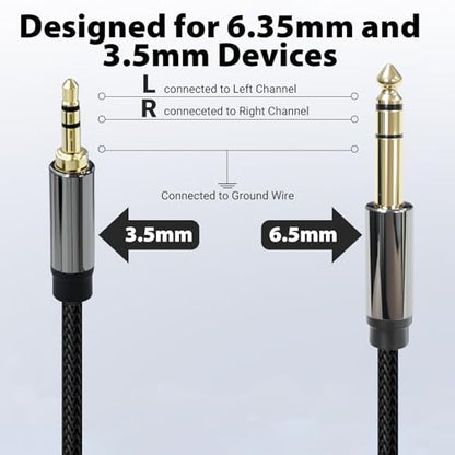 3.5mm to 1/4 Cable, TRS to TRS Stereo Audio Cord, 16ft | 3.5 to 1/4" Braided Cable, Gold-Plated Connectors, Cables for Guitar, Keyboard, Digital Piano, Speaker, Mixer, Amplifier - size: 16ft