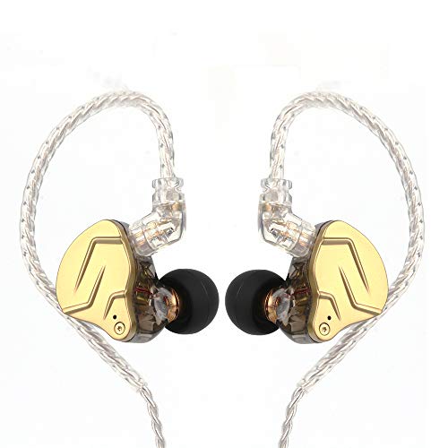 Linsoul KZ ZSN PRO X 1BA+1DD Hybrid Driver IEM HiFi Wired Earbuds | Metal HiFi in-Ear Monitor with Detachable Recessed 2Pin Cable, Zinc Alloy Panel, with Mic, Black - color: Gold, style: With Mic
