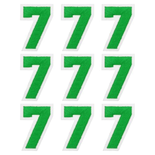 MECCANIXITY Iron on Number Patches 2" Number 7 Iron on Embroidered Patch Sew on Letter Stickers Applique for Repairing Clothing Jeans Shoes Hats DIY(Green, Pack of 9) - style: Number 7
