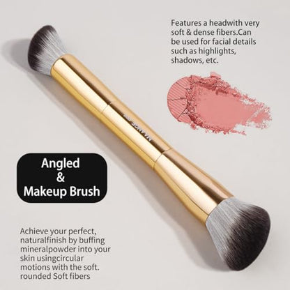 MAANGE 5 PCS Foundation Makeup Brush Set Double-ended Kabuki Mask Contour Brush for Liquid Powder Concealer Cream Cosmetics Blending Makeup Brushes (Gold) - color: Gold - 5Pcs