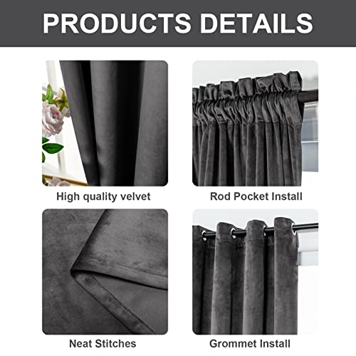 Velvet Curtains Thermal Insulated Super Soft Grommet Luxury Drapery Window Curtain Room Darkening Panels for Bedroom Living Room Office 52Wx84L Inch 2 Panels Gray - color: Grey, size: 84"W x 52"L (Pack of 2)