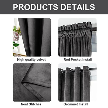 Velvet Curtains Thermal Insulated Super Soft Grommet Luxury Drapery Window Curtain Room Darkening Panels for Bedroom Living Room Office 52Wx84L Inch 2 Panels Gray - color: Grey, size: 84"W x 52"L (Pack of 2)