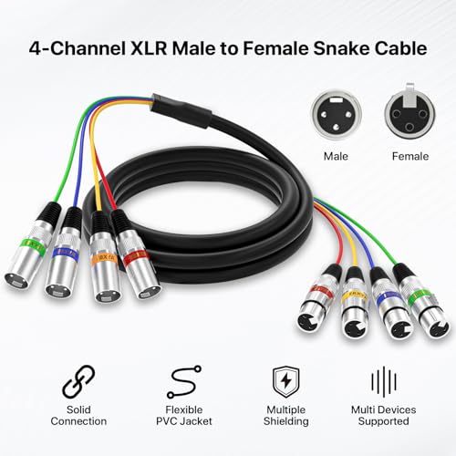 EBXYA 4 Channel XLR Snake Cables 3ft - XLR Male to Female Microphone Cable - size: 4-Channel 3 Feet