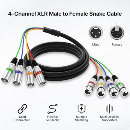 EBXYA 4 Channel XLR Snake Cables 3ft - XLR Male to Female Microphone Cable - size: 4-Channel 3 Feet