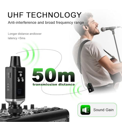 AR9 UHF Mono Wireless in-Ear Monitor System Transmitter and Beltpack Receiver for Studio, Band Rehearsal and Live Performance (AR9-1-BK)
