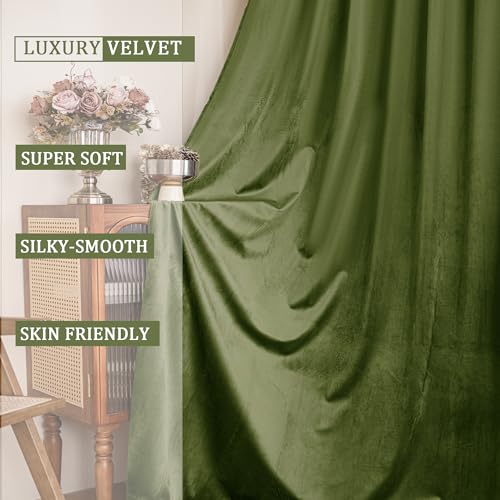 YOFUN 84 inches 2 Panels, Hunter Green Blackout Luxury Velvet Curtains Thermal Insulated Heat Block Soundproof Window Panels Soft Drapes for Bedroom Living Room, Rod Pocket & Back Tab, W52 x L84 - color: Hunter Green, size: 52"W x 84"L (Pack of 2)
