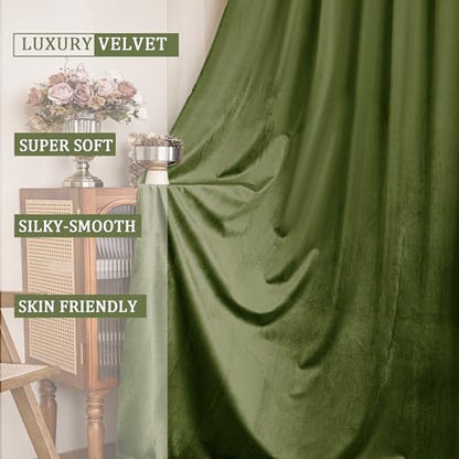 YOFUN 84 inches 2 Panels, Hunter Green Blackout Luxury Velvet Curtains Thermal Insulated Heat Block Soundproof Window Panels Soft Drapes for Bedroom Living Room, Rod Pocket & Back Tab, W52 x L84 - color: Hunter Green, size: 52"W x 84"L (Pack of 2)